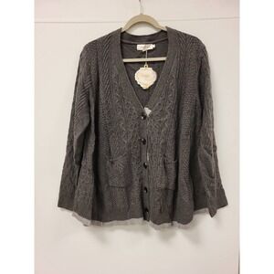 Simply Couture Womens Cardigan‎ XL Gray Button Front Pockets Knit Sweater Top